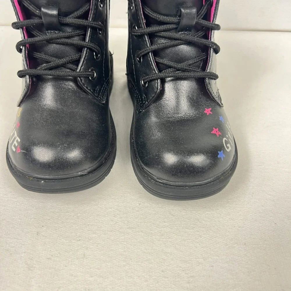 GUC Skechers Black Rainbow Doodle Combat Boots Girls Toddler Size 6